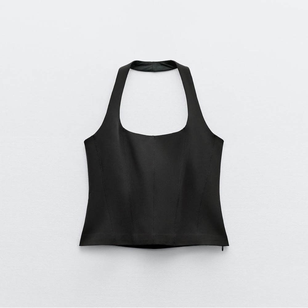 zara fitted halter top with side zipper in black - Picture 1 of 1